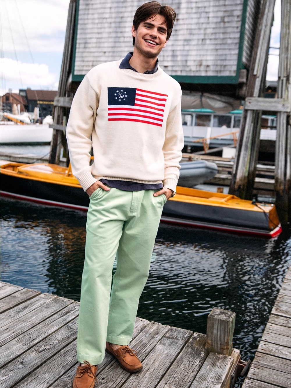 Kiel James Patrick American Yacht Flag Sweater in Cream S - Picture 4 of 14